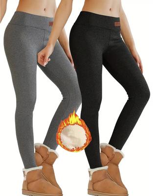 Women's High-Waisted Fleece Lined Leggings Winter Warm Elastic Pants Thermal Thick Velvet Wool Cashmere Leggings Trousers