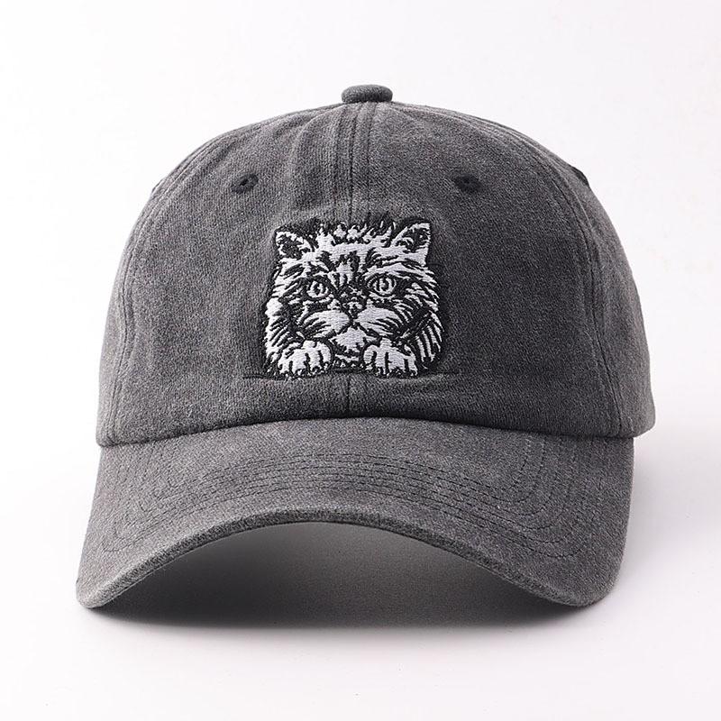 Embroidered Cat Baseball Cap Cotton Soft Vintage Sun Hat Women Men