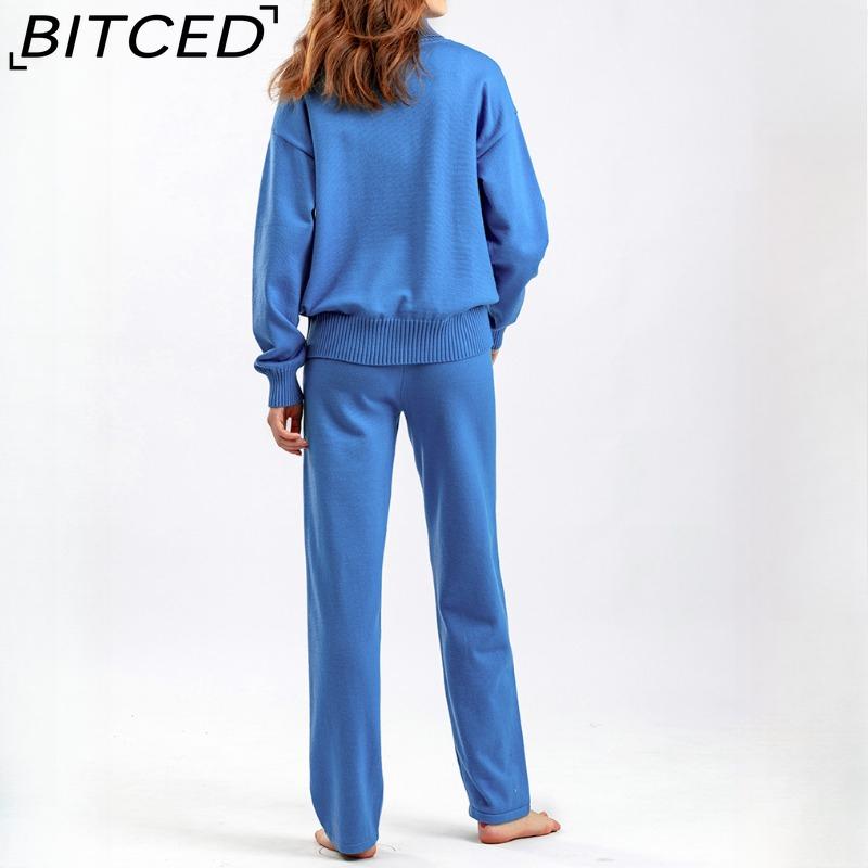 BITCED Fashionable High-neck Suit for Autumn and Winter In Solid Colors Is Versatile and Can Be Worn with A Two-piece Knitted Top and Casual Pants