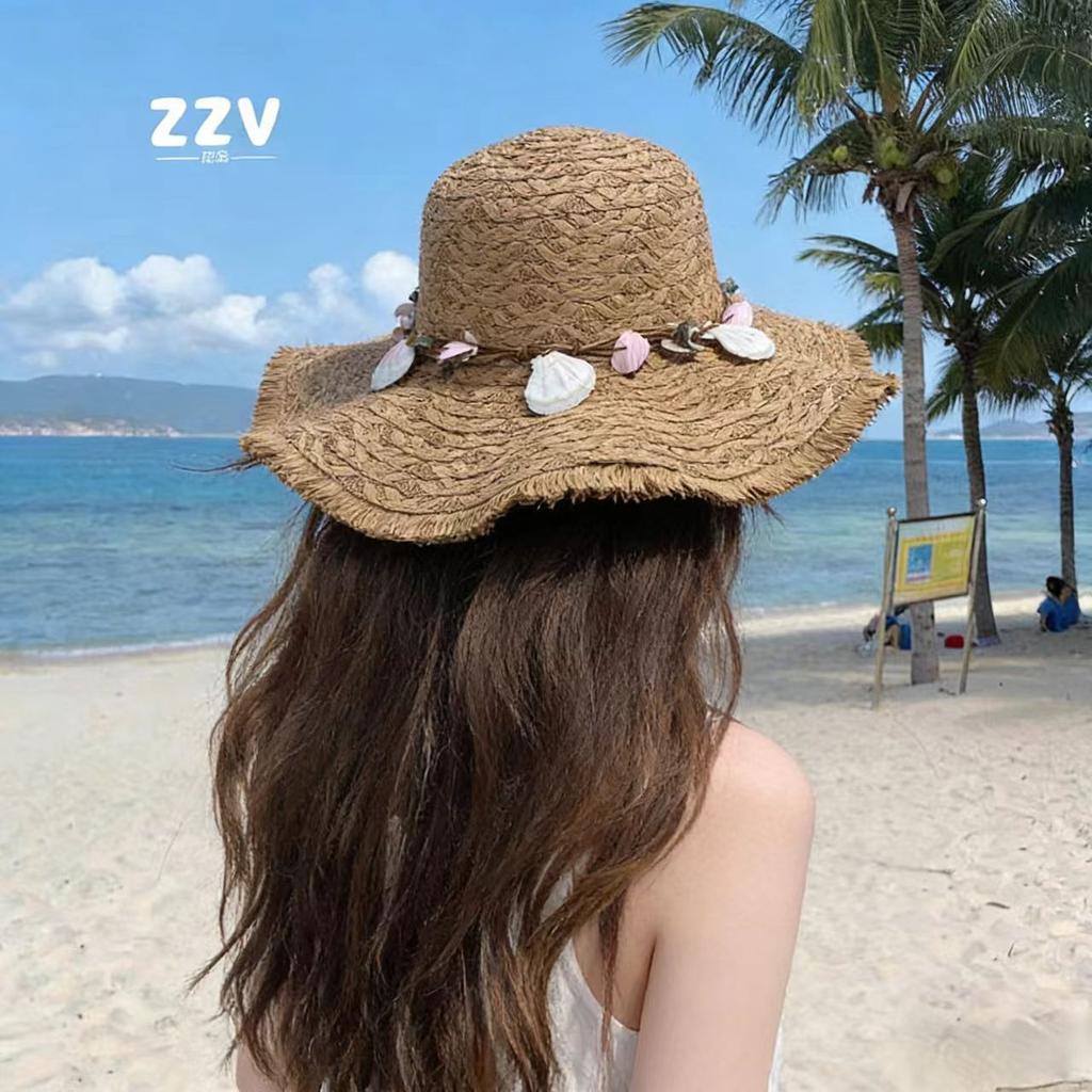 Lace Bow Straw Hat Women's Summer French Large Brim Sunscreen Hat Seaside Beach Vacation Sun Hat