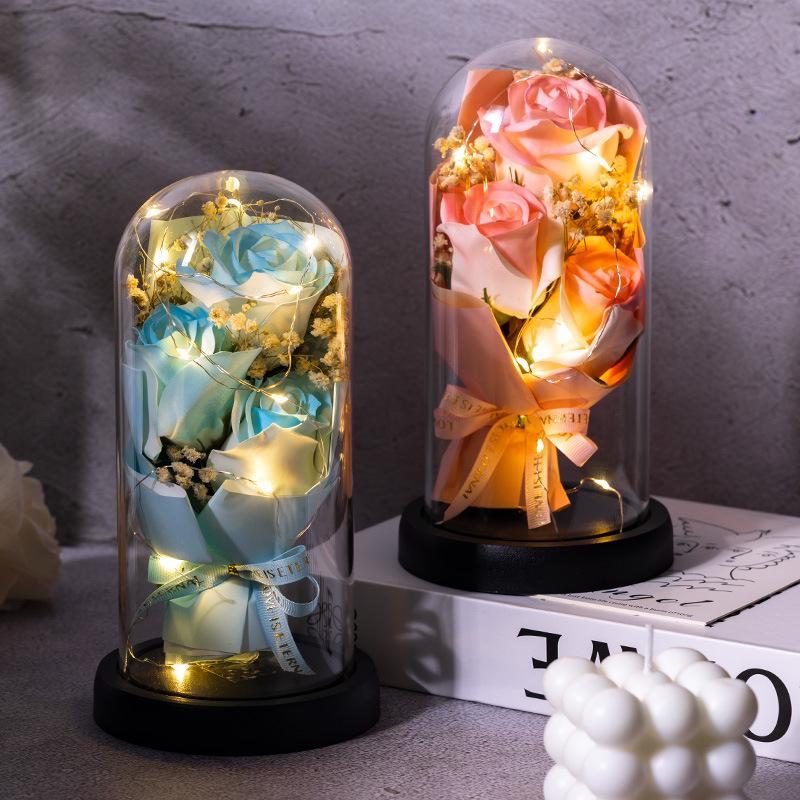 Valentine's Day Birthday Gift Glass Cover Eternal Flower Dried Flower for Girlfriend Rose Gypsy Practical Ornament