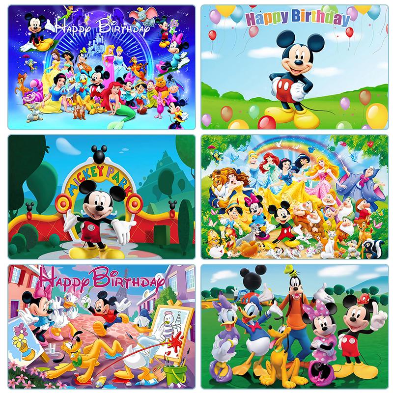 Disney Cartoon Mickey Mouse Family Photo Background, Happy Birthday Party, Baby Shower Decoration Banner, Photography Props