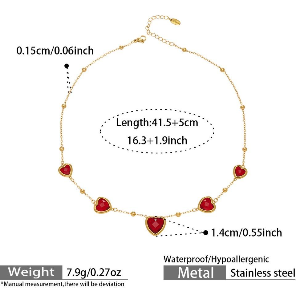 Vintage Heart Glass Necklace Stainless Steel Earrings Hand Chain Heart-shaped Jewelry Set  Gift