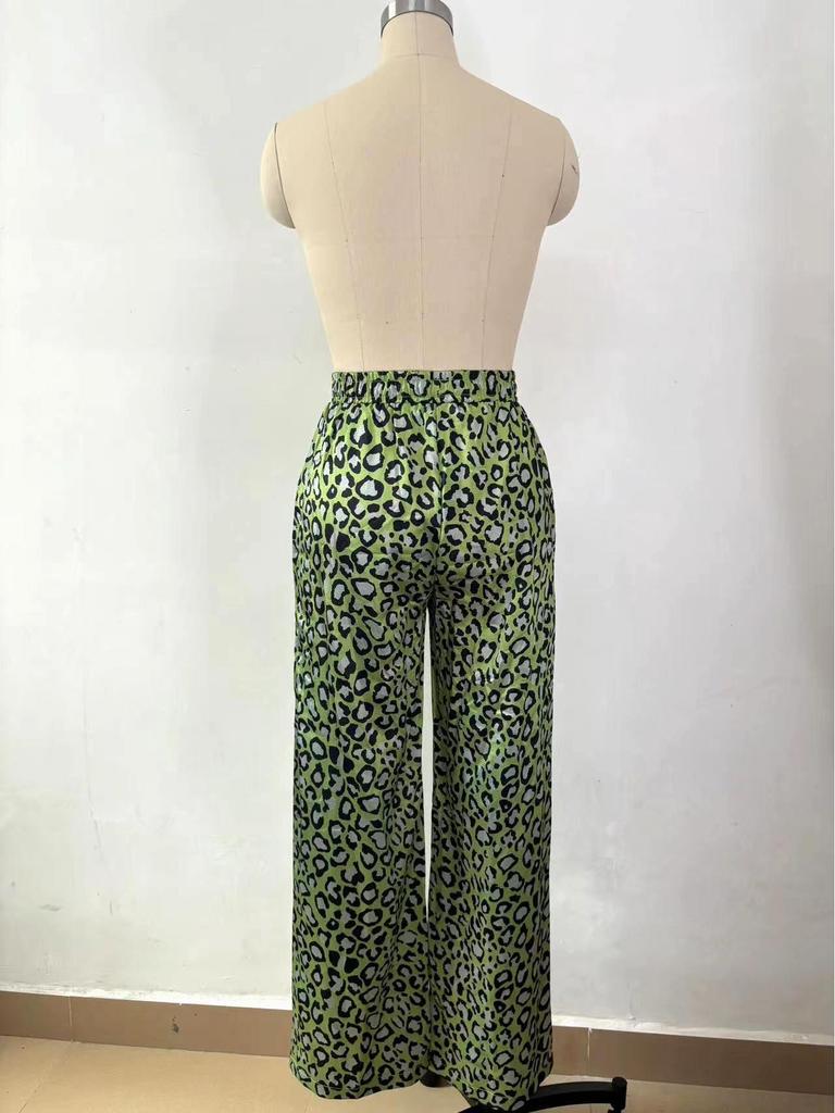 2024 Spring Women's Leopard Print Casual Two-Piece Set: Long Sleeve Top & Pants