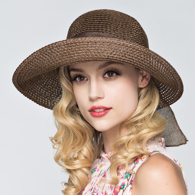 Straw Hat Women's Summer Sunshade Sun Hat Seaside Sunscreen Big Edge Folding Versatile Beach Hat Women's Trendy Top Hat