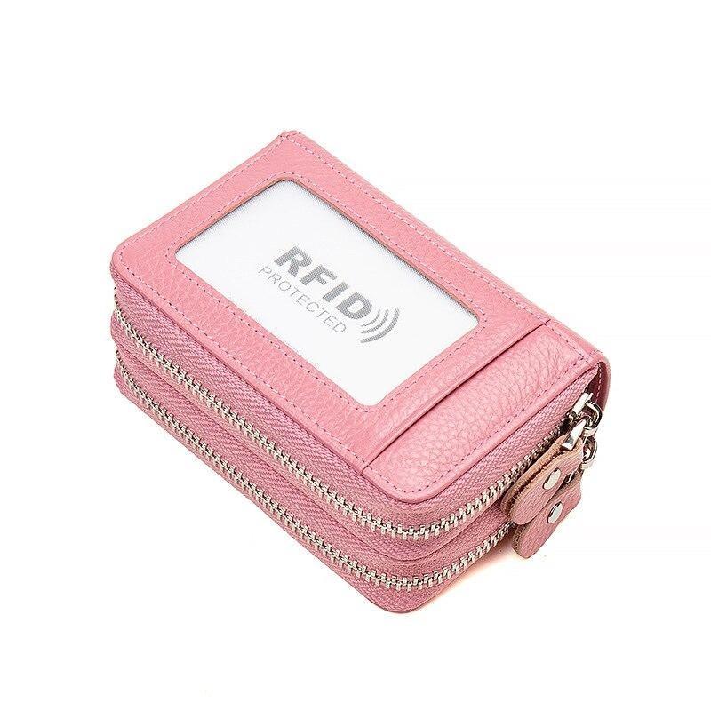 Fashion Women Card Holder Genuine Leather Double Zipper Large Capacity Female Wallet Purse