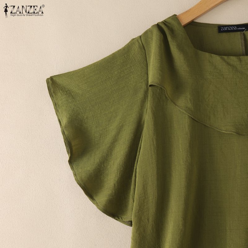 ZANZEA Blusa casual larga da donna con scollo quadrato, maniche corte e balze