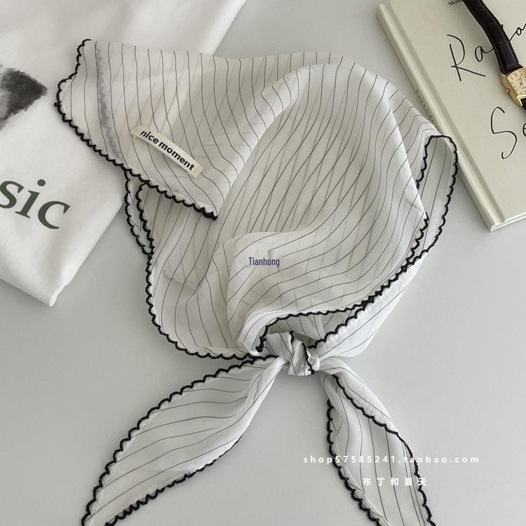 Lightweight Blue Striped Silk Bandana: Versatile Headband & Neck Scarf for Spring, Summer, Autumn.