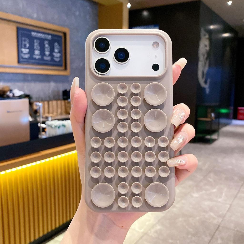 The new Macaron suction cup silicone is suitable for Apple 16promax mobile phone case 17Air simple three-dimensional protective case.