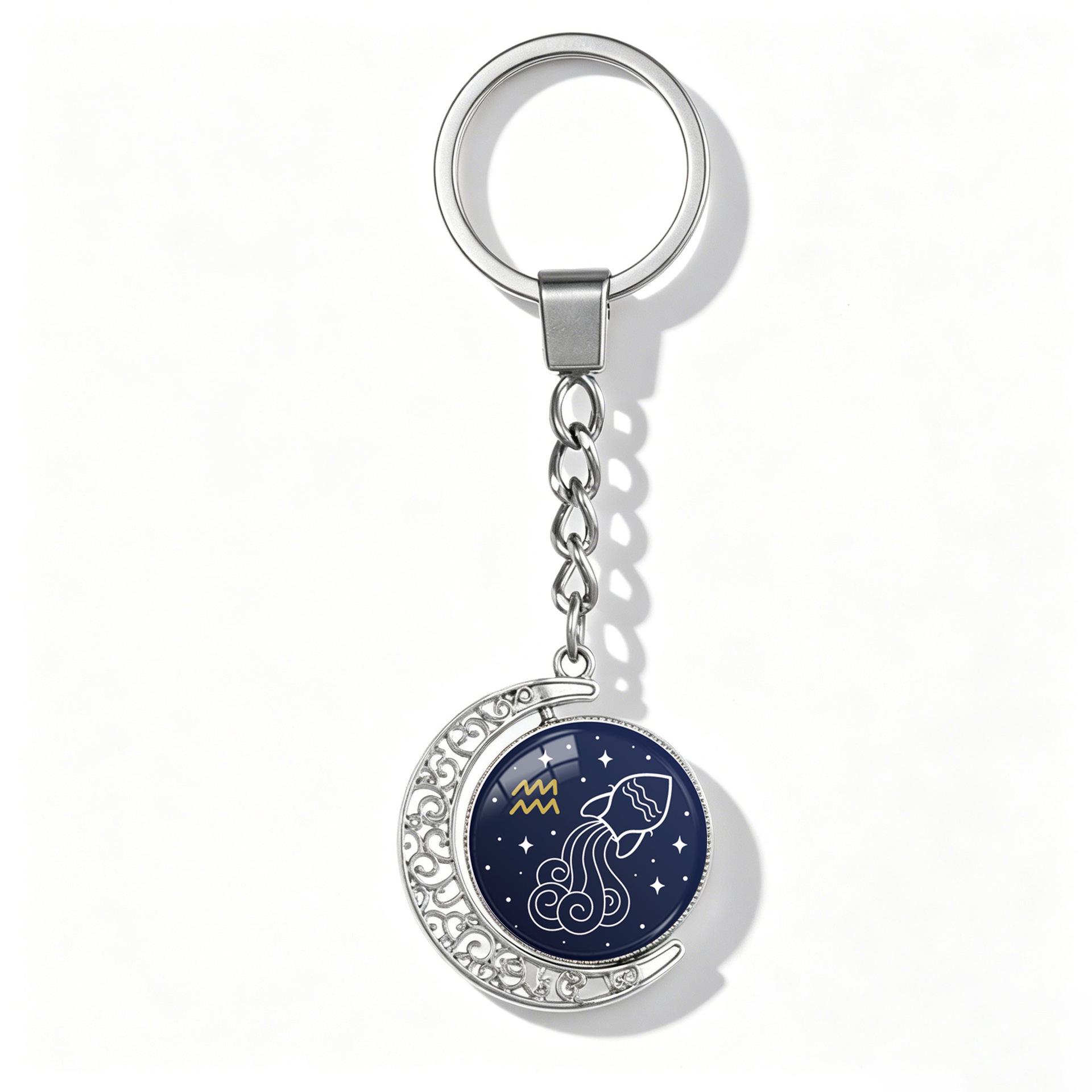 Double-Sided Moon Keychain: Starry Sky Constellations Pendant for Car Keys