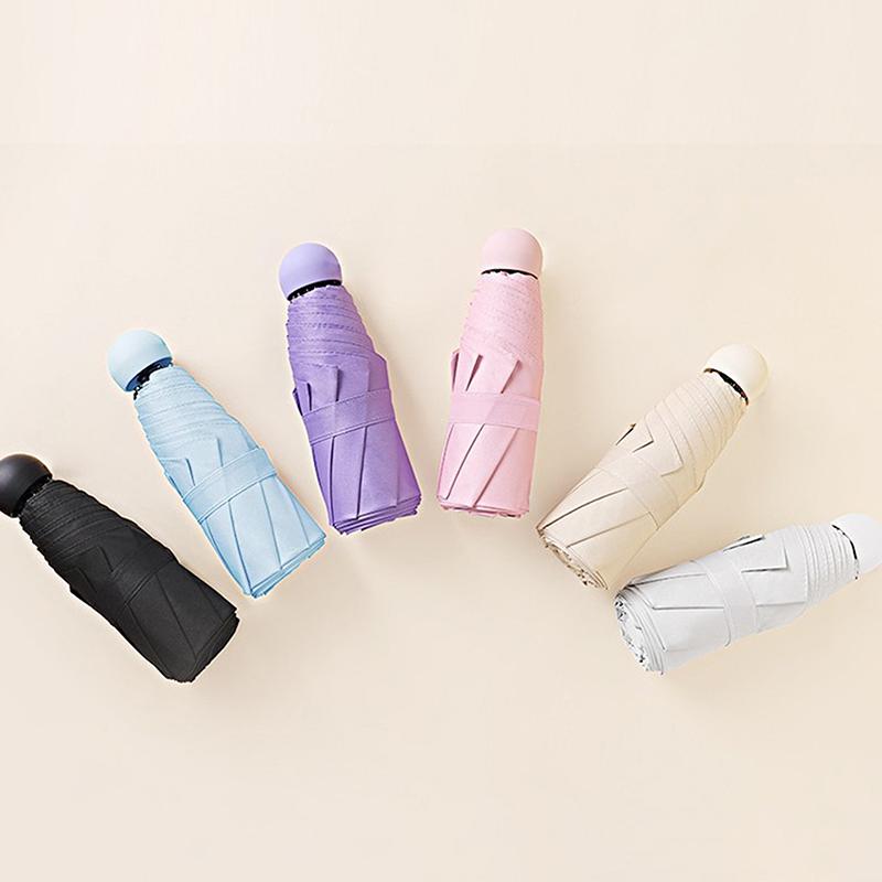Five-Folding Dual-Purpose Capsule Umbrella Sun Protection Sunshade Pocket Women'S Umbrella Compact Umbrella Foldable Rain