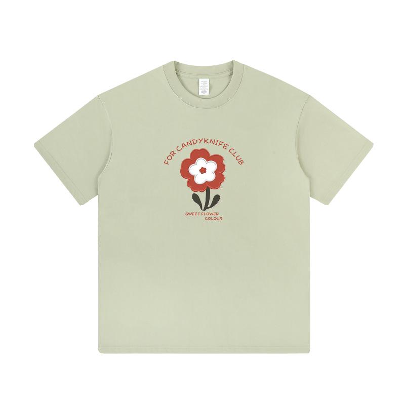 Women's Summer Floral Cotton T-Shirt: Loose Fit, Round Neck, Short Sleeve, Trendy American Design