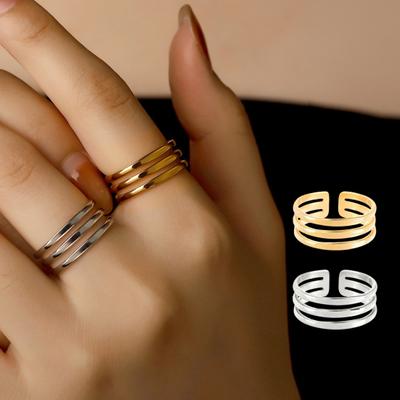 Thumb Ring Geometric Lines Shape Adjustable Opening Design Finger Ring Stainless Steel Finger Band Versatile Jewelry Gift