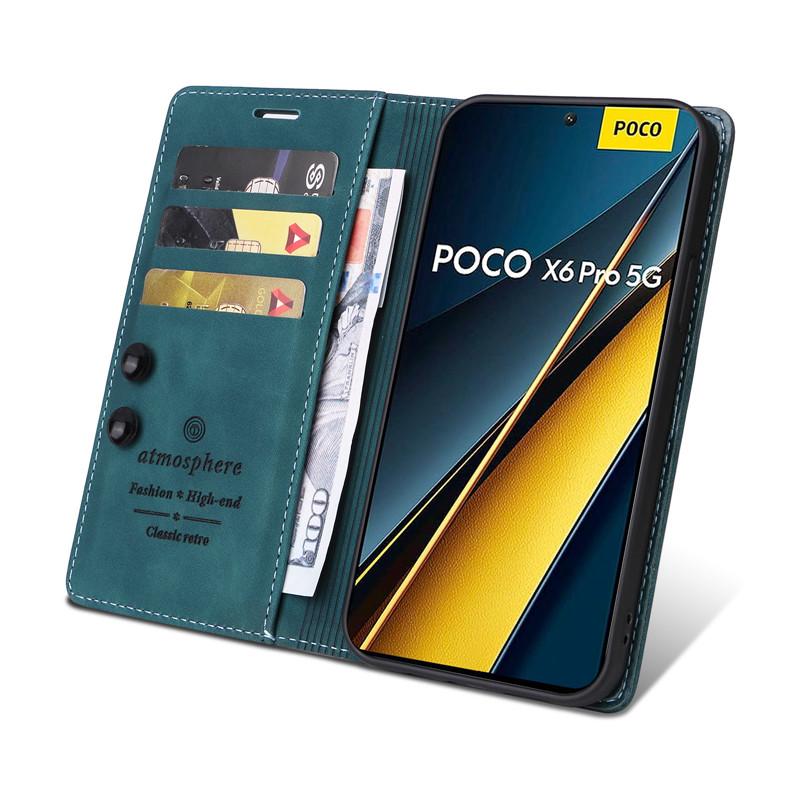 Wallet Flip Case On For Xiaomi Poco M6 X6 C65 PocoM6 Pro 4G M6Pro 5G Cover Cases Magnetic Leather Stand Phone Protective Bags