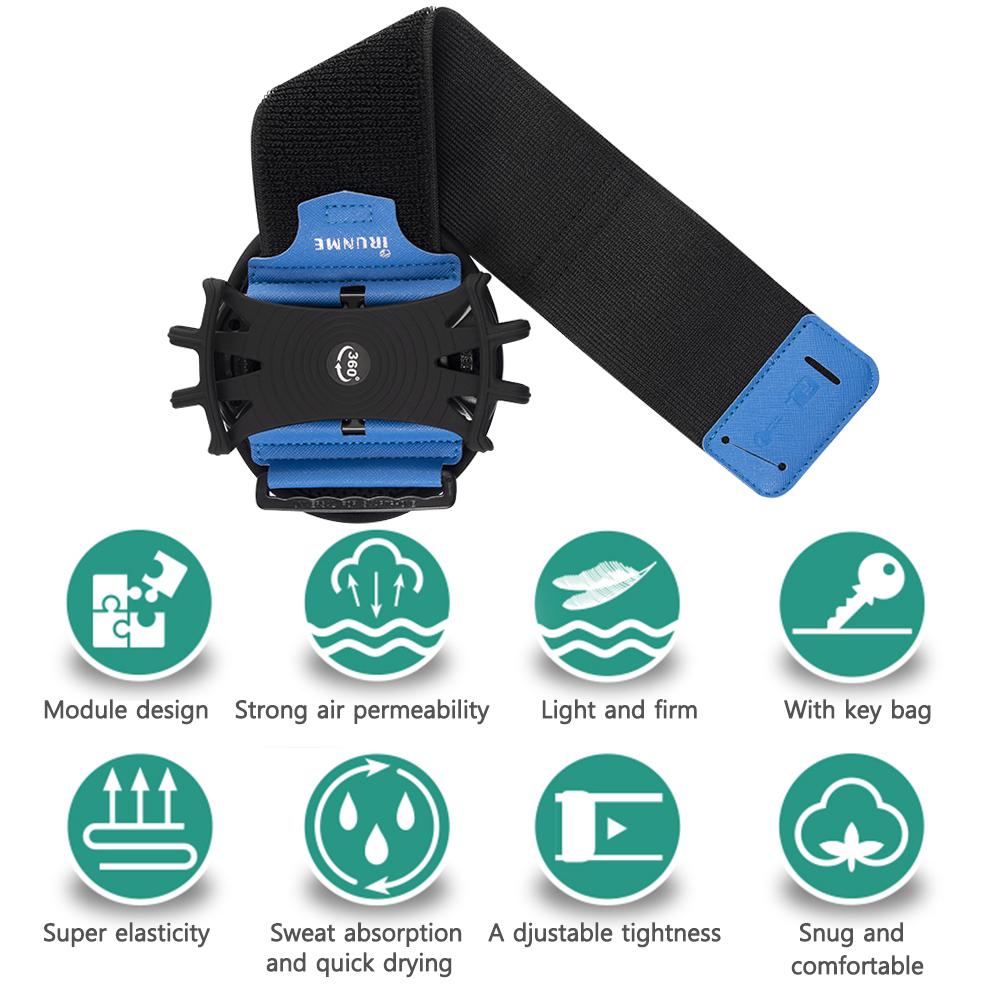 360 Degree Rotation Armband Wrist Case Wearable Wristband Phone Case Adjustable Phone Wrist Bag Removable for Running Cycling