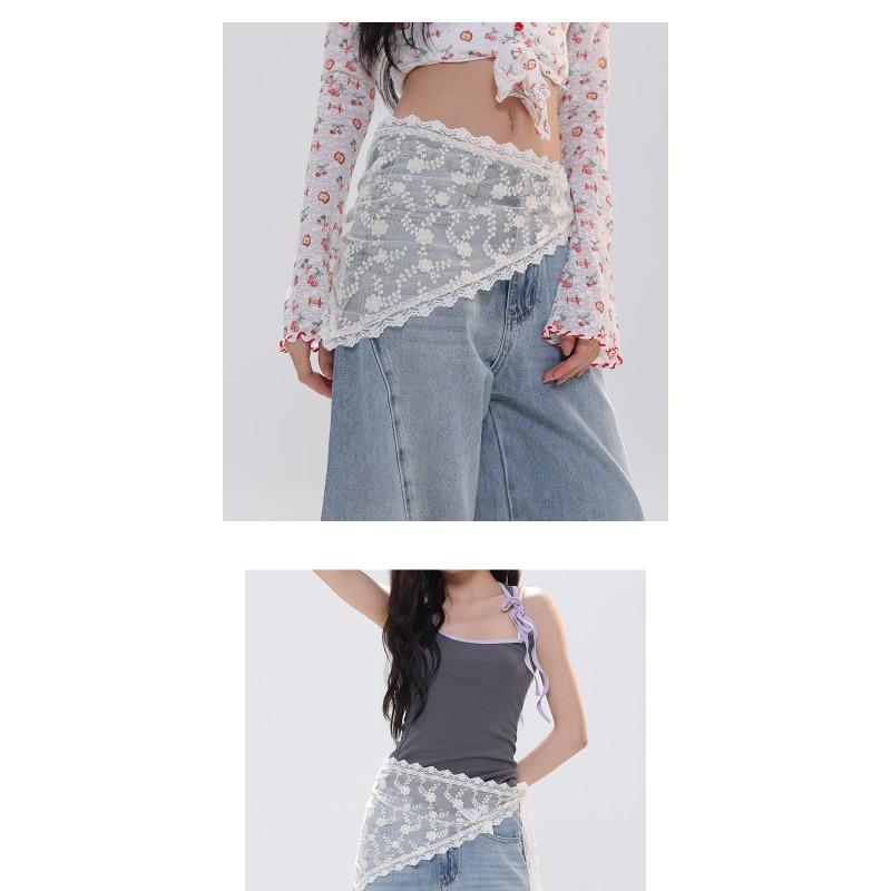 Women S White Lace Tie Triangle Scarf For Jeans Decoration