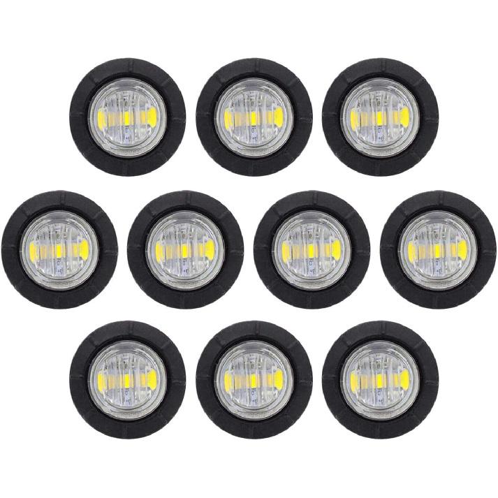 TMH 50 Pcs 3/4 Inch Mount Amber 3 LED Mini Round Trailer Side Marker Indicator Lights Clearance Button Signal Lamps Universal for Trucks Lorry Boat