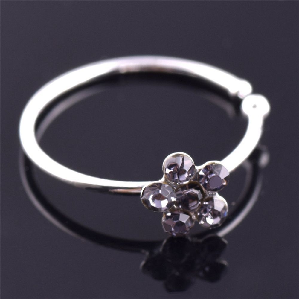 Stainless Steel for Girl Stud Ring Crystal Ear Clip Flower Nose Ring Fake Hoop Body Jewelry
