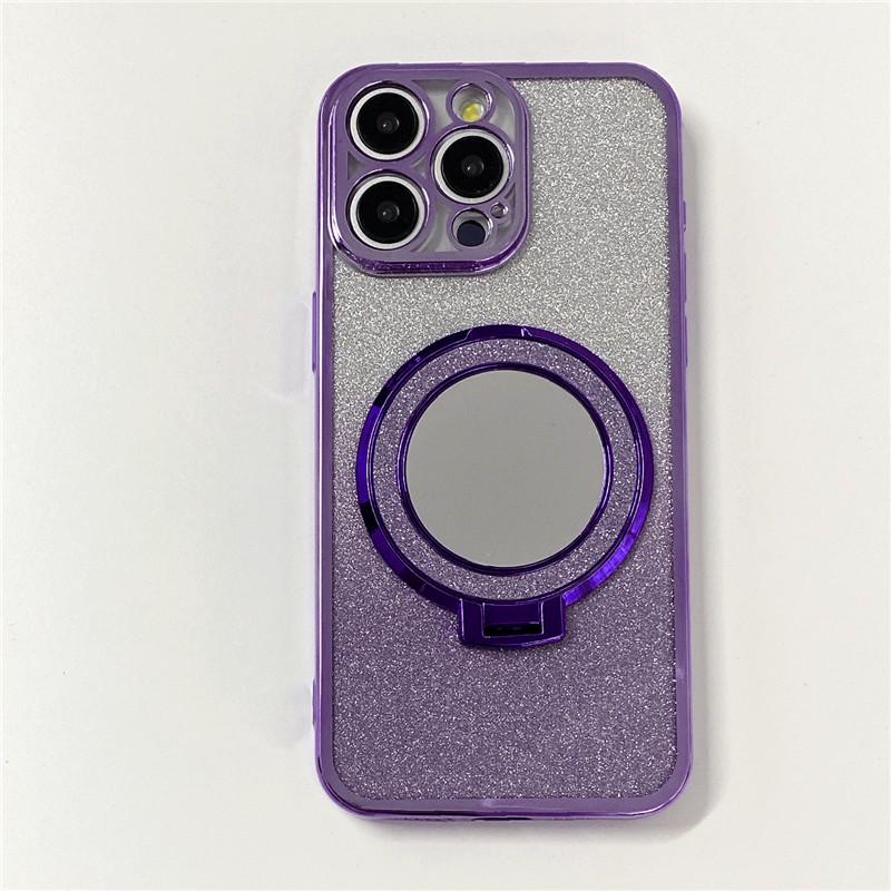 Apple 16 Magnetic Mirror Stand Case: Electroplated Glitter, Full Coverage for iPhone 15/17 Pro Max.