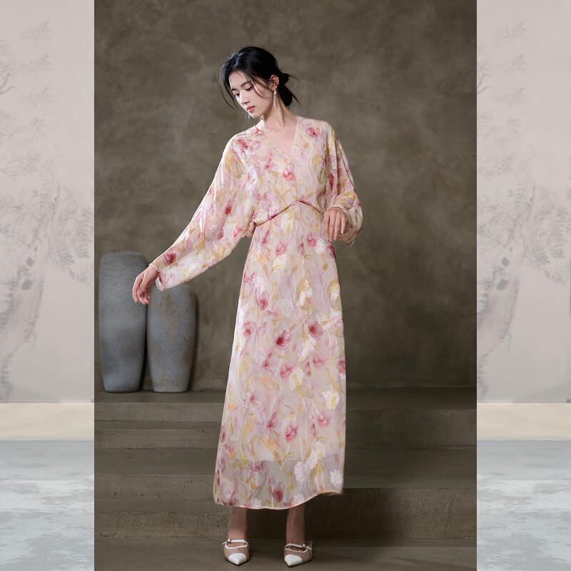 JK&JS 3D Floral V-Neck New Chinese Style Dress
