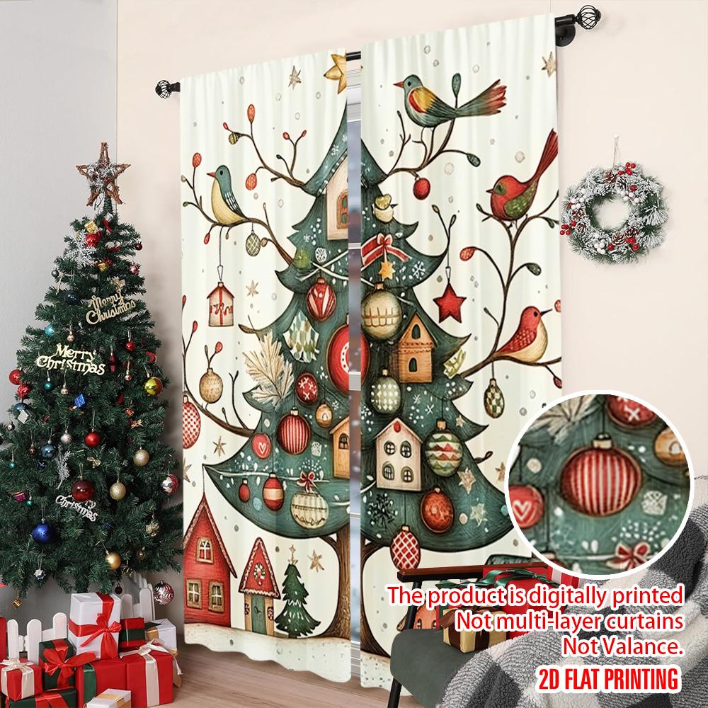 2 st 2D platt tryck God Jul Populära Gardiner Julstad 100% Polyester Utan Elektricitet Festlig Väggdekor Använd