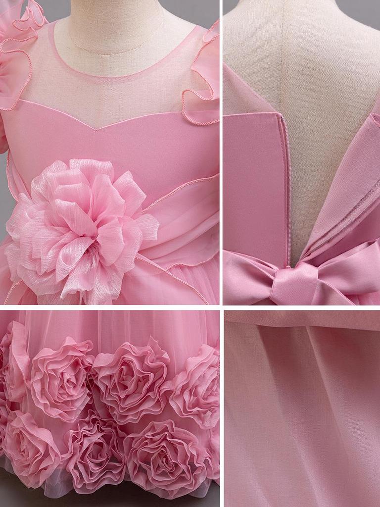 Girls' Princess Dress - European & American Floral Birthday Gown, High-End Host and Piano Performance Costume