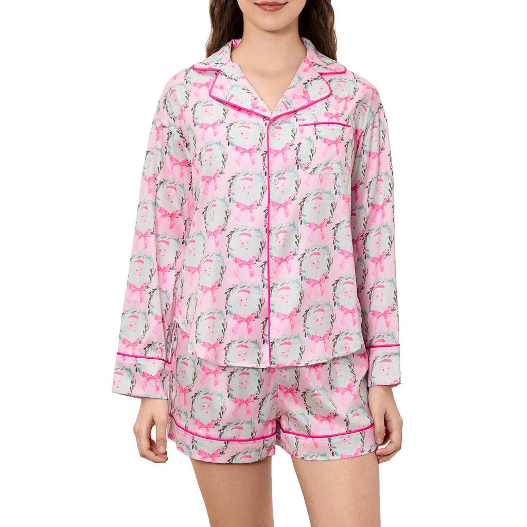 European and American Women's Clothing Autumn and Winter Christmas Long-sleeved Shirt Shorts Pajamas Set Women's Long Sleeves