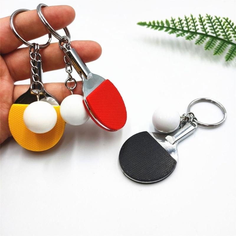 Playing Table Tennis Metal Key Rings Hanging Decorations for Key Backpacks Pingpong Keychain Keyrings Pingpong Key Chain