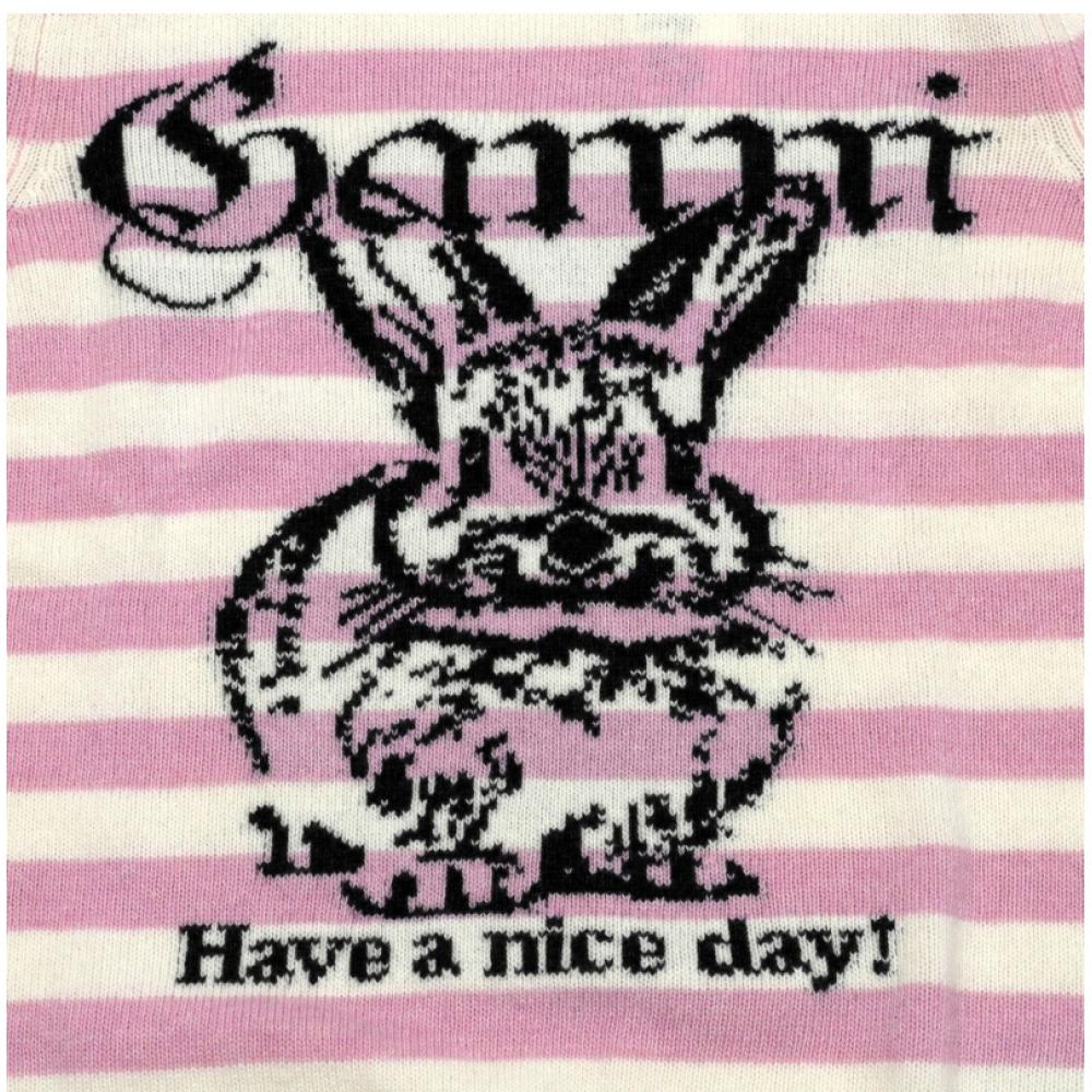 Ganni Damen Strickpullover Bunny Grafik Logo Wollmischung Streifen K2426 065
