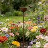 Outdoor Garden Bird Bath Stake with Rust Finish Metal Construction Vintage Style Yard Decoration Bird Feeder Stand