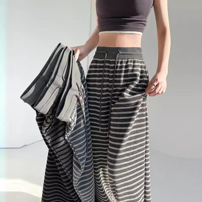 Women's Colorblock Striped High-Waisted Wide-Leg Knitted Pants - Spring 2025 Collection