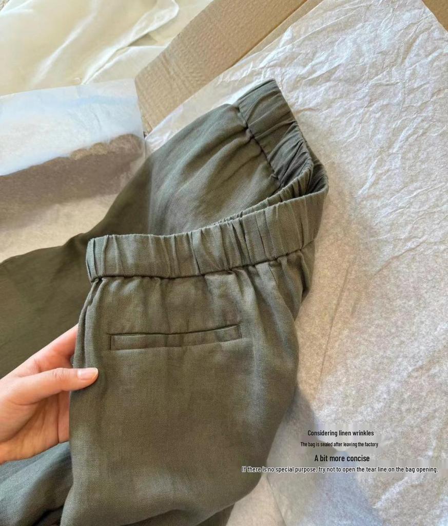 Women's Summer Japanese Style Cotton Linen Wide Leg Elastic Waist Pants