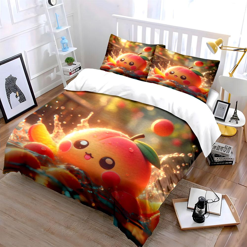 Cartoon Peach Decor Set Soft Comfortable Duvet Cover Bedding Set Included 1*Duvet Cover & 2*Pillowcases, Gift