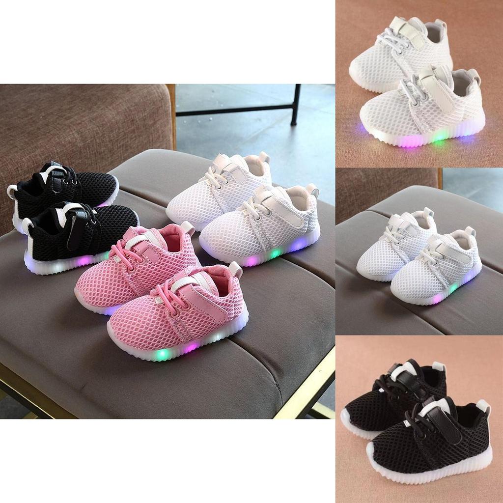 Kids White Led Shoes Soft Mesh Upper Cushioned Footbed Anti-skid Sole