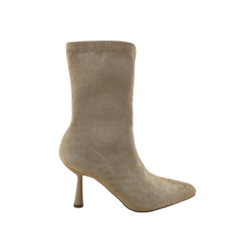 High-heeled short boots women's autumn new thin-heeled medium tube small square head thin temperament suede elastic boots