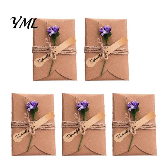 Exquisite Holiday Celebration Cards 5Pcs DIY Dried Flower Greeting Cards, Handmade Note with Artificial Flowers, Jute Twine Romantic Sunflower