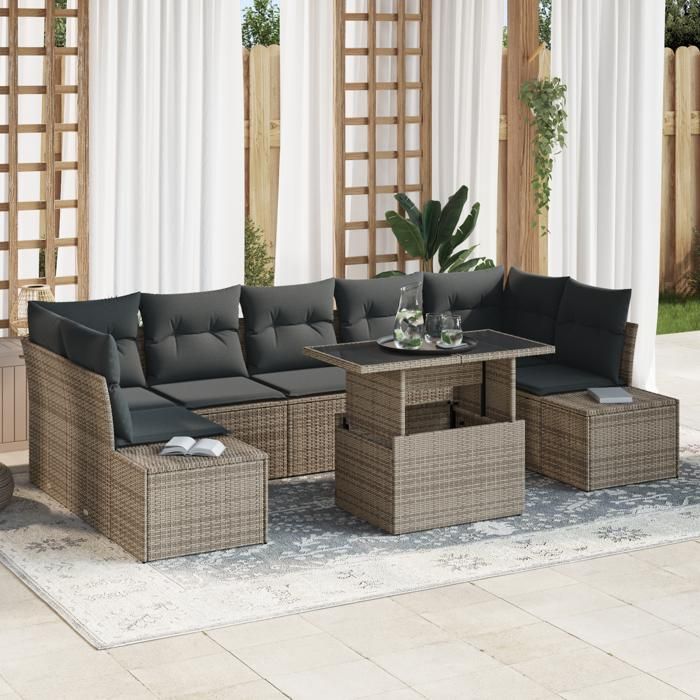 VidaXL Ensemble de canapé de jardin de 8 pièces avec coussins en poly rattan gris 3349135