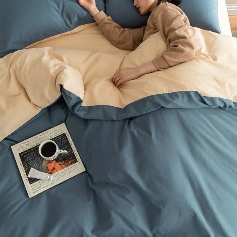 

INS Cream Style Bedding Set Solid Color Soft Duvet Cover Set Bed Flat Sheet Pillowcase Adult Single Twin Full Queen Size Twin150x200 3pcs