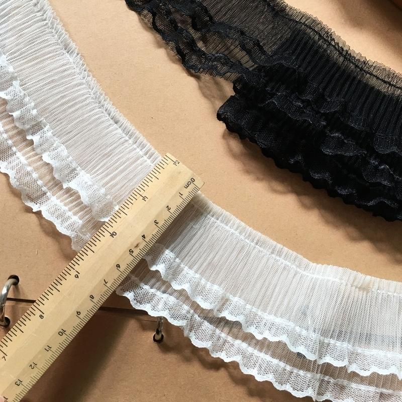 Weiß Schwarz Elastischer Netz Plissee Tüll Spitze Stoff Besticktes Bandbesatz Für DIY Basteln Vorhänge Kleidungsstück Kleid Zubehör Renda