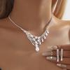 3PC Women's Fashion Design Tassel Necklace Earrings Zircon Set, Suitable for Wedding, Party, Festival Gifts