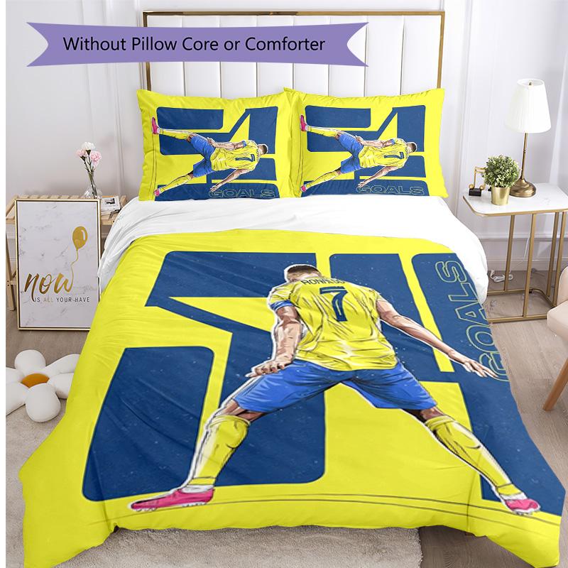 Set Lenzuola 3 Pezzi con Stampa Cristiano Ronaldo Morbido Delicato sulla Pelle Lavabile Copripiumino e Federe Set Stagione Unica Camera da Letto