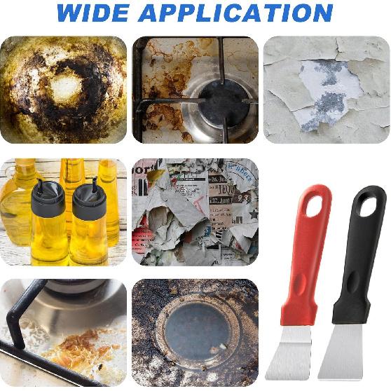 2Pcs Cleaning Scrapers, Scrapers for Ovens Stoves Induction Hob Freezer Stainless Steel Scraper Corner Seam Cleaning Tools Putty Scraper with Plastic