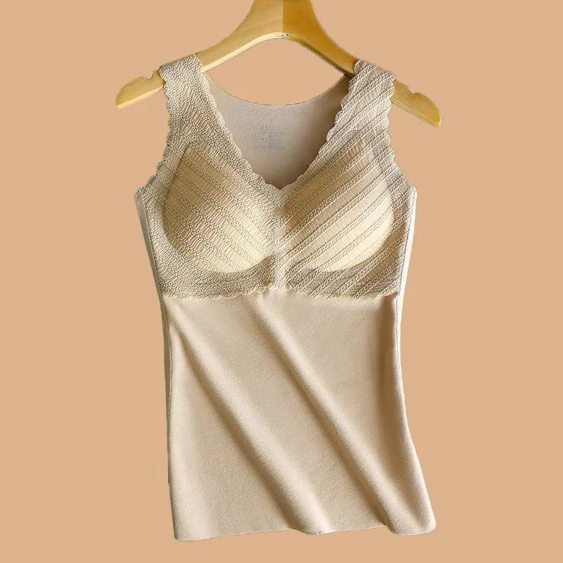 Version German Velvet Thermal Vest for Women with Chest Pads, Velvet and Thickened New Thermal Underwear Bottoming Shirt for Women's Autumn Clothes