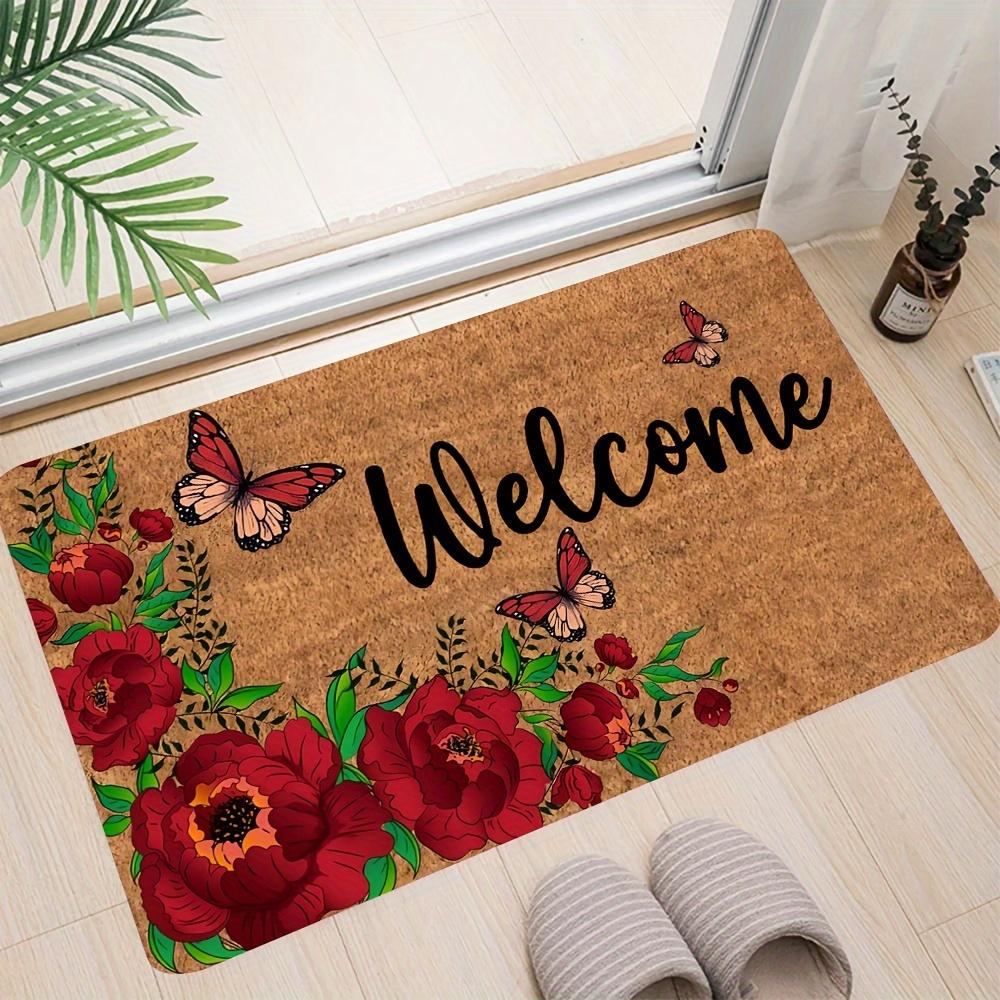 1Pcs Anti Fatigue Kitchen Rugs, Peony Butterfly  Print Waterproof Non-Slip Thick Cushioned Kitchen Mat Heavy Duty Comfort Standing Mat for Kitchen