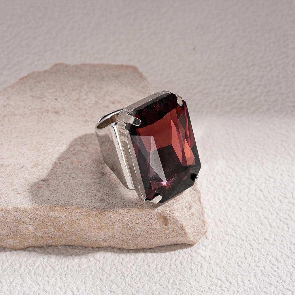 Exaggerated retro diamond-set geometric square open ring simple jewelry