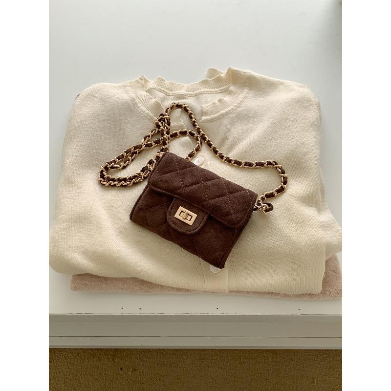 Sac mini chaîne automne et hiver pour femmes en daim nouveau petit sac carré grille losanges rétro coquillage bandoulière