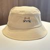 Cat Embroidered Cotton Fisherman Hat With Sun Protection For Casual Summer Wear