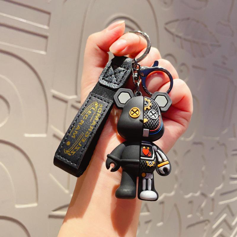 Trendy Bear Cartoon Silicone Keychain – Cute Toy Pendant for Bags and Cars