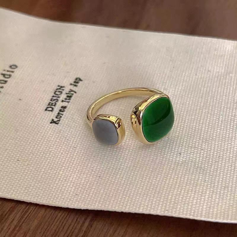 Vintage Enamel Oil Open Gold Rings Checkerboard Finger Ring Accessories Jewelry Gift