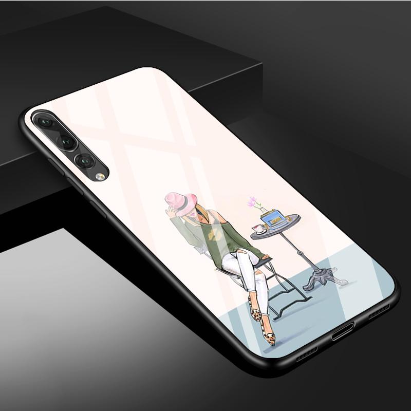Lady Tempered Glass Phone Case For Huawei P20 P30 P40 P40 Lite Pro Psmart Mate 20 30 Cover Shell